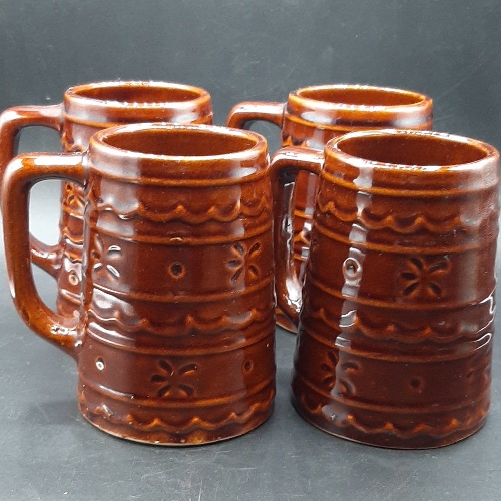 Vtg Marcrest Daisy Dot Stoneware Brown Coffee Tea Beer Mug Cup 4 Tikki Vibe 5.5"